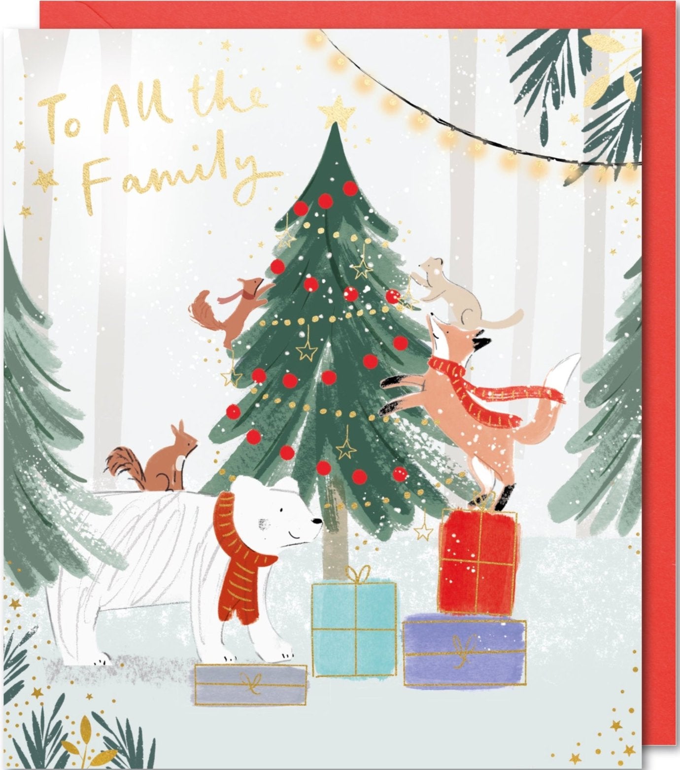 To All the Family Christmas Card - Christmas Tree, Animals and Gifts