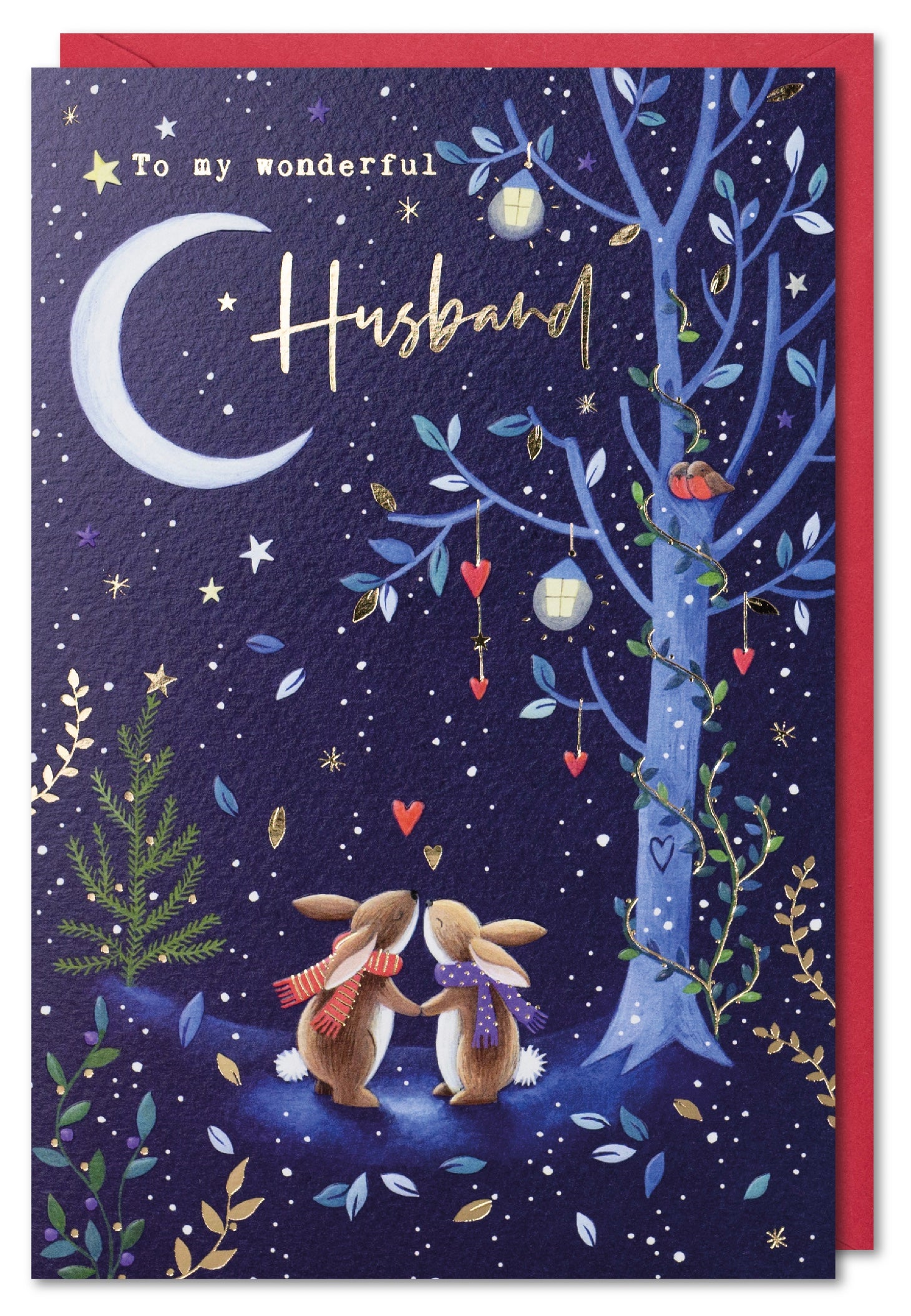 Husband Christmas Card - Bunnies in Love