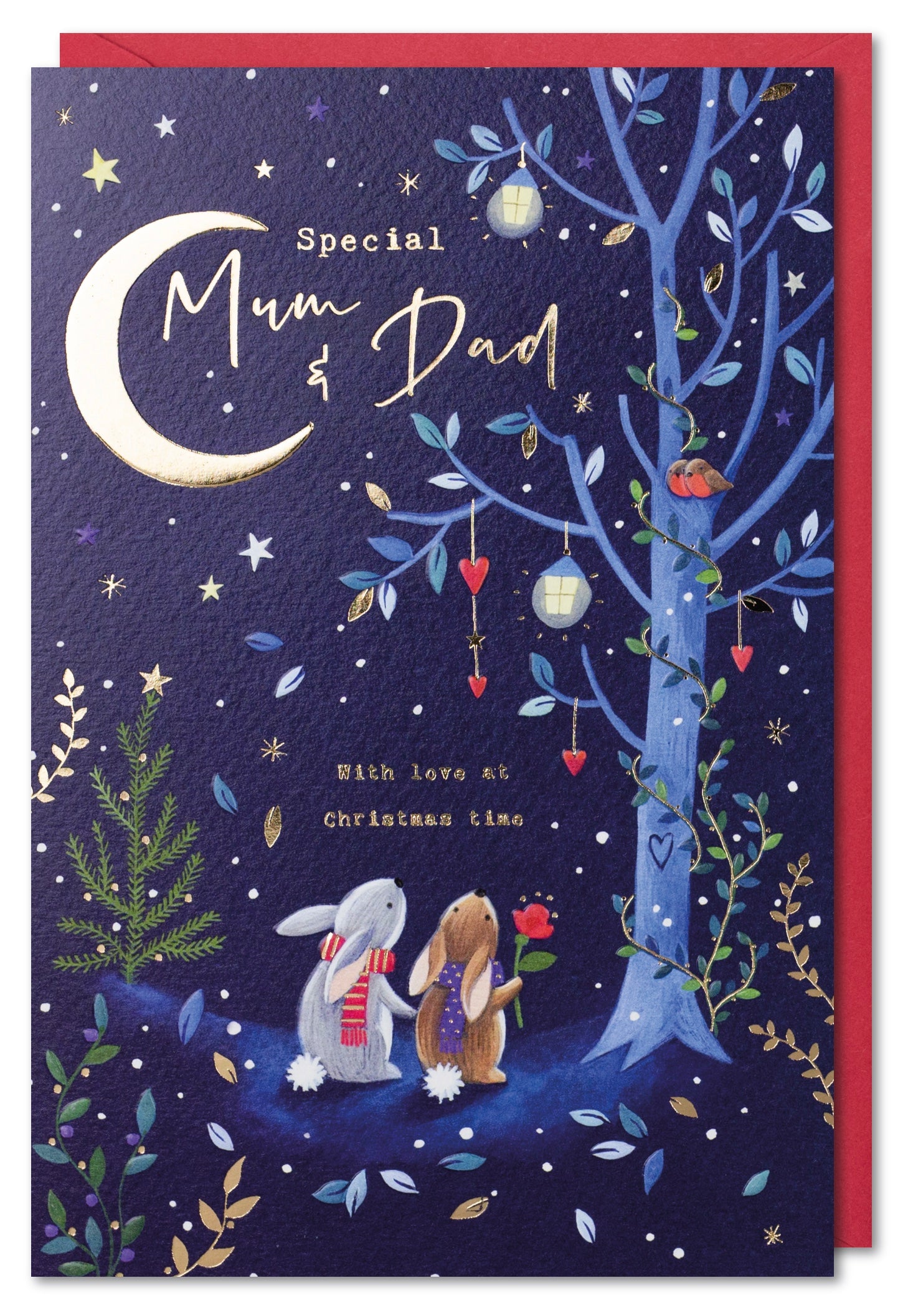 Mum & Dad Christmas Card - Night Bunnies Staring at the Moon