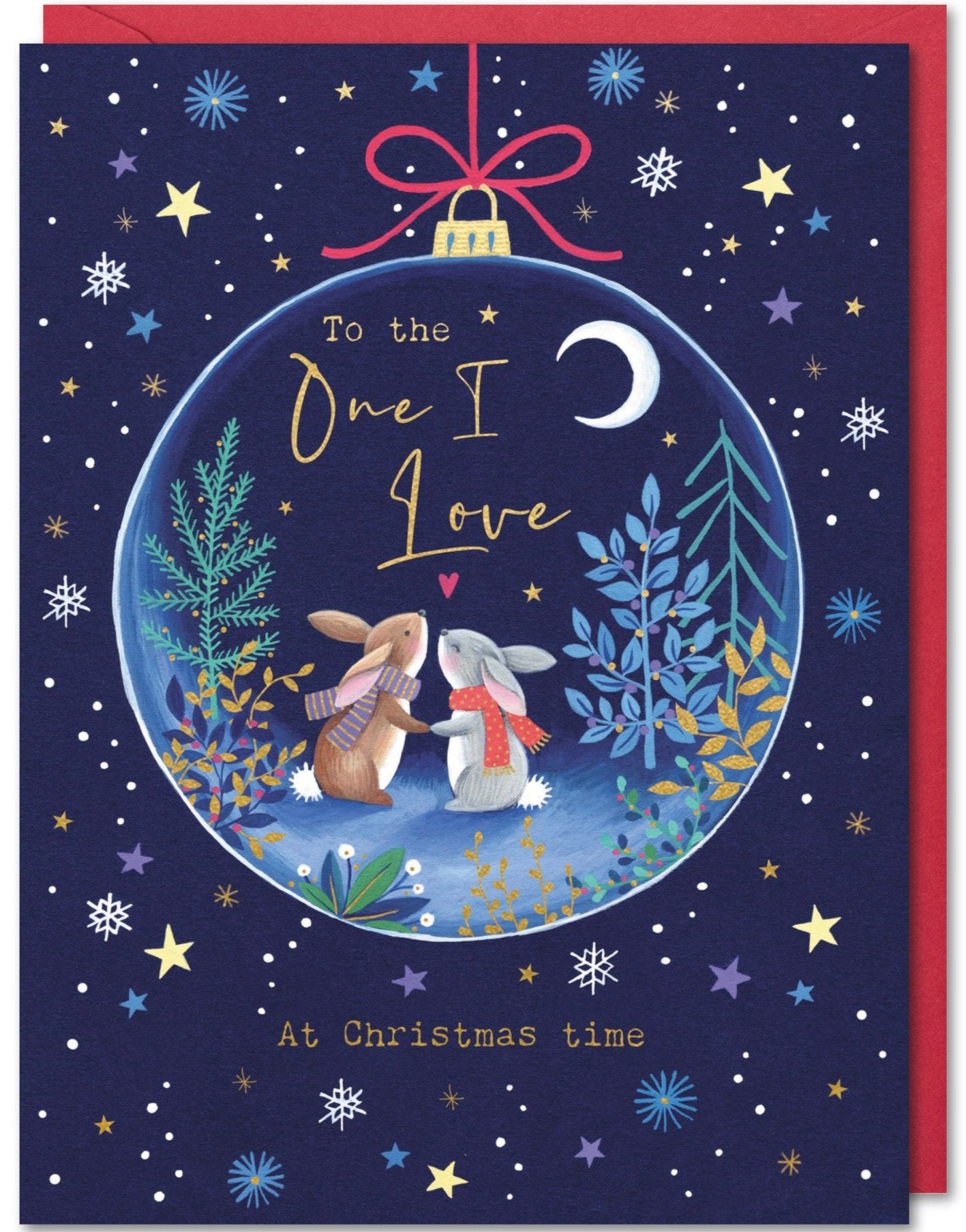 One I Love Christmas Cards - Bunnies in a Bauble