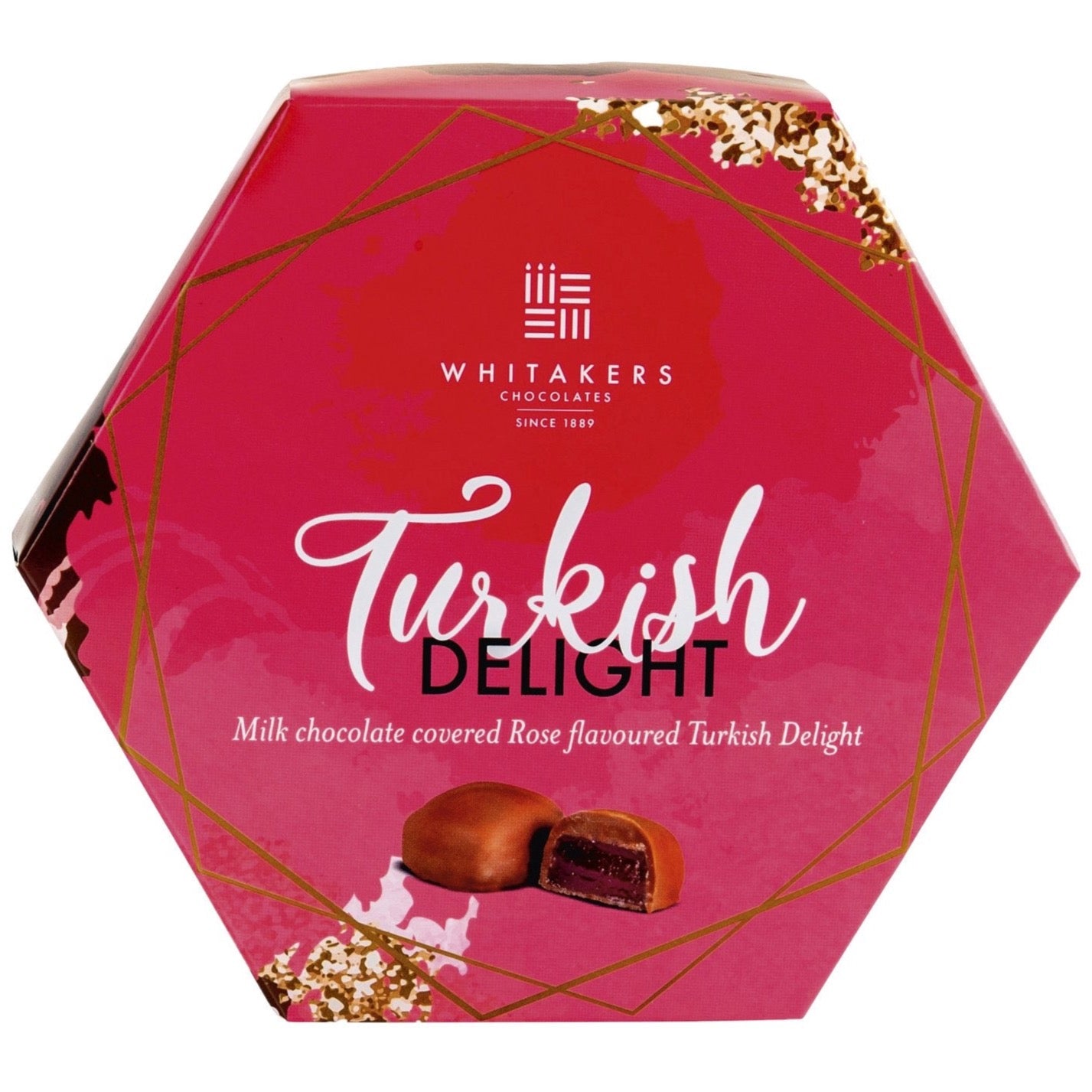 Whitakers Milk Chocolate Covered Rose Turkish Delight in Hexagon Box