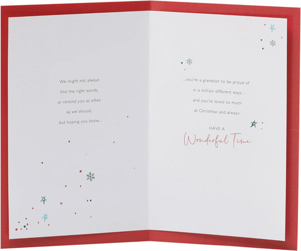 Large Grandson Christmas Card - Snowflakes & Shooting Present