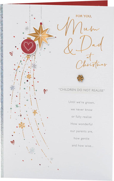 Mum & Dad Christmas Card - Baubles & Shooting Stars