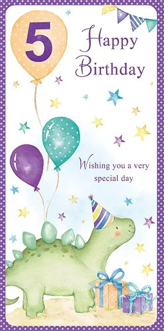 5th Birthday Card - Dinosauraus Wishes