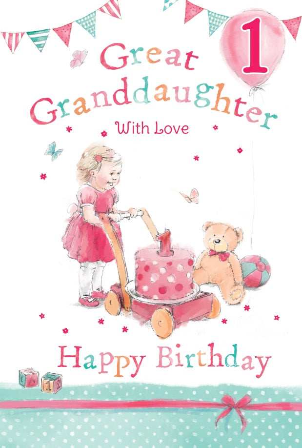 Great-Granddaughter 1st Birthday Card - Gorgeous Birthday Cake