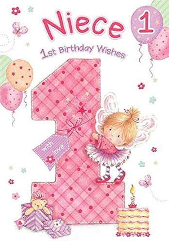 Niece 1st Birthday Card - Cute Baby Fairy And Balloons