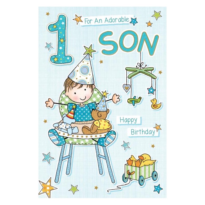 Son 1st Birthday Card - Birthday Boy And Friends