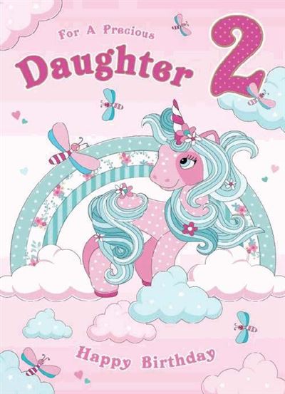 Daughter 2nd Birthday Card - Unicorn And Dragonfly