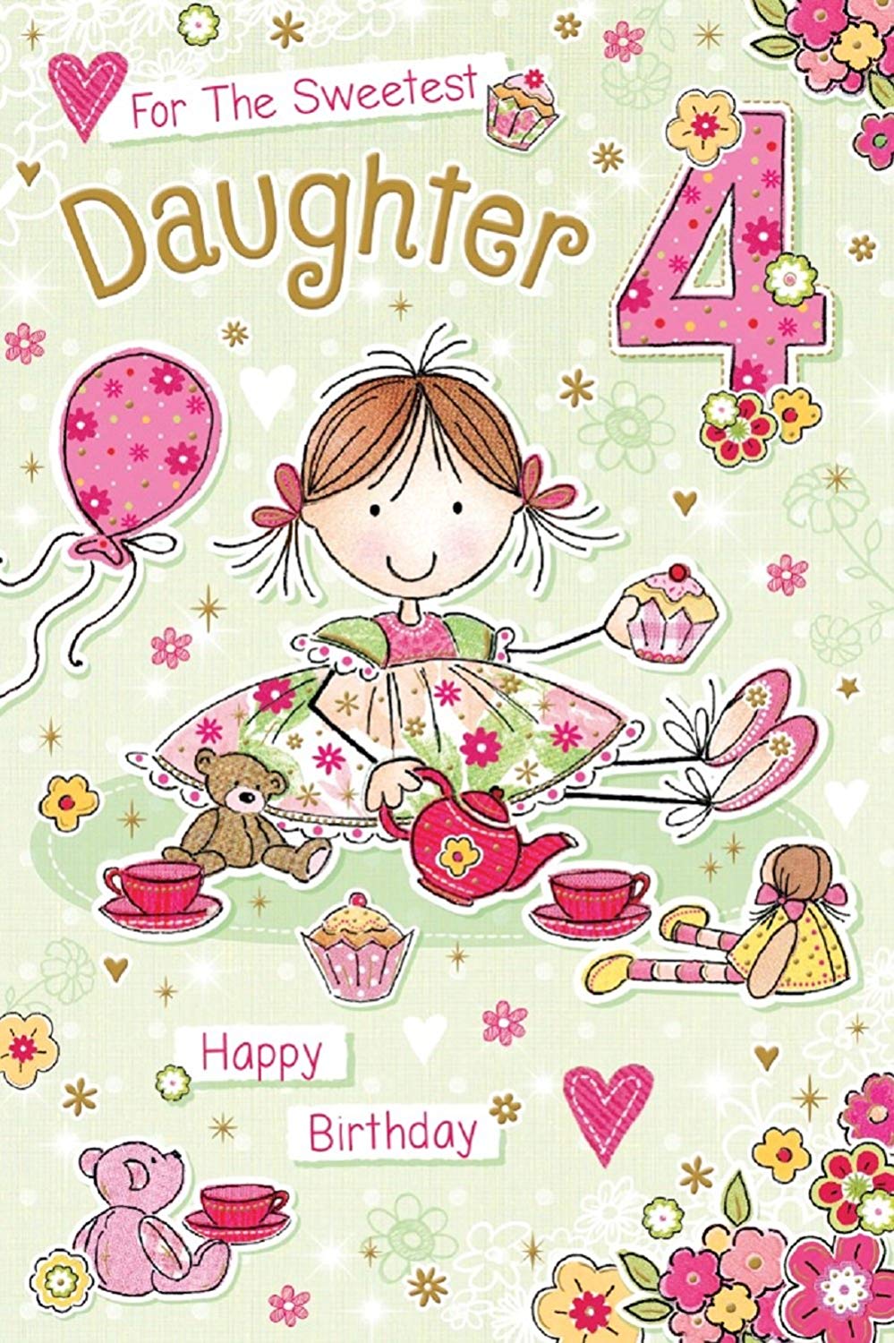 Daughter 4th Birthday Card - Tea Time For All