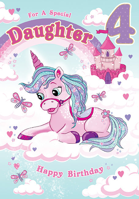 Daughter 4th Birthday Card - Floating On A Cloud