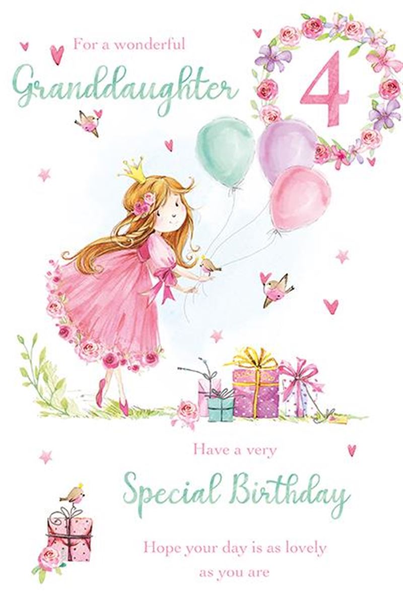 Granddaughter 4th Birthday Card - A Party Princess 