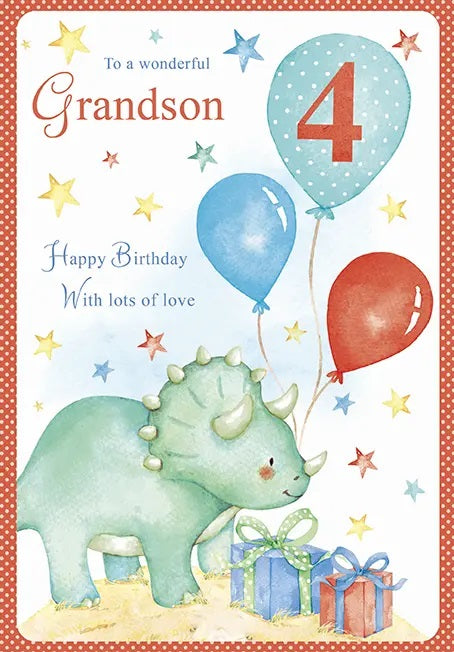 Grandson 4th Birthday Card - A Happy Triceratops