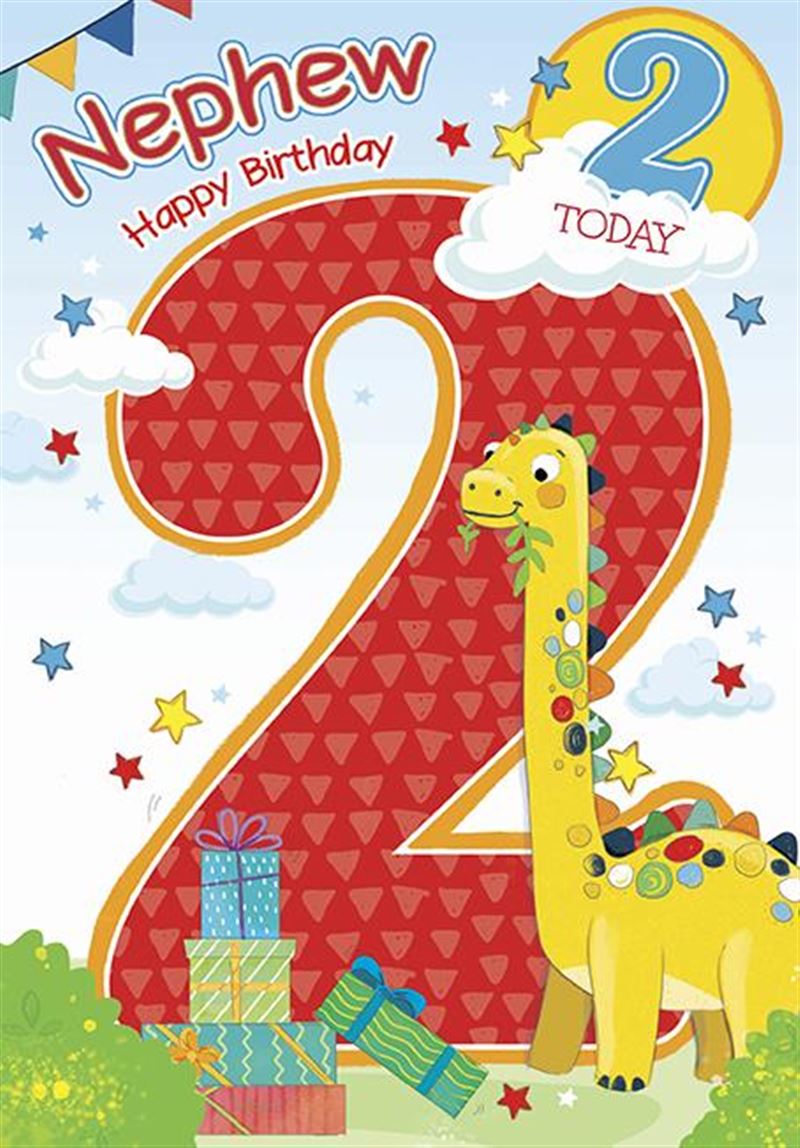 Nephew 2nd Birthday Card - Yellow Dinosaur