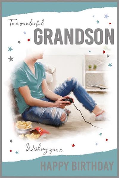 Grandson Birthday Card - Relaxing With Play Station