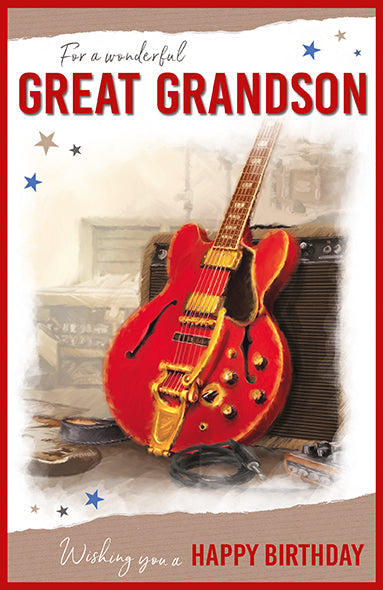 Great Grandson Birthday Card - Red Guitar