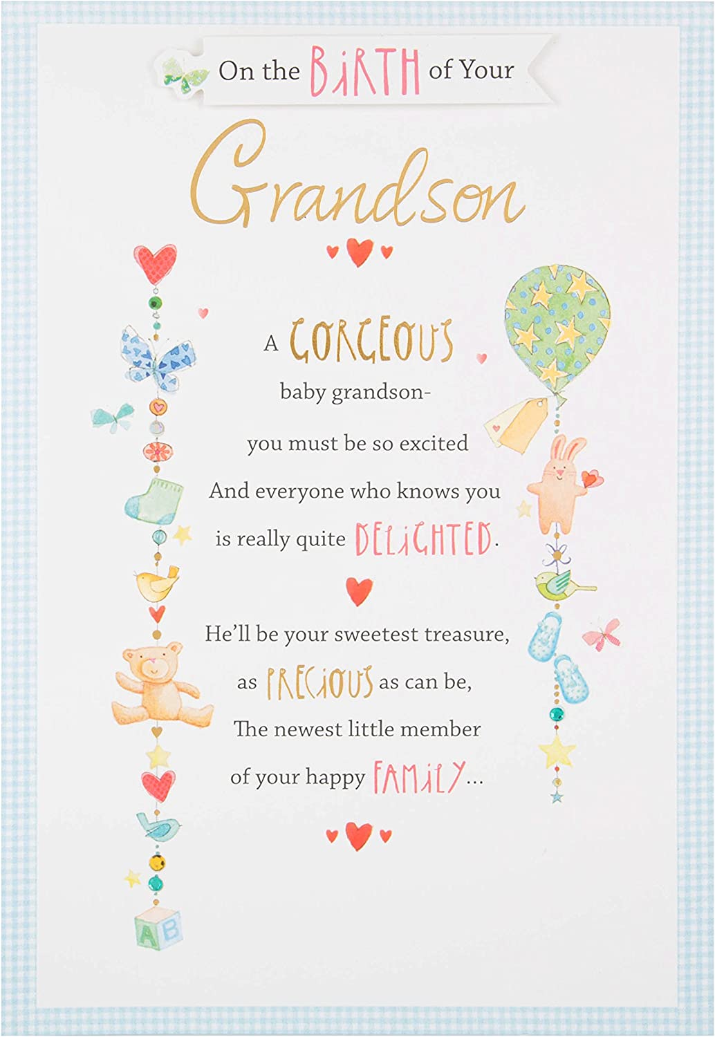 Birth Of Your Grandson Card - Delightful Baby Hangers