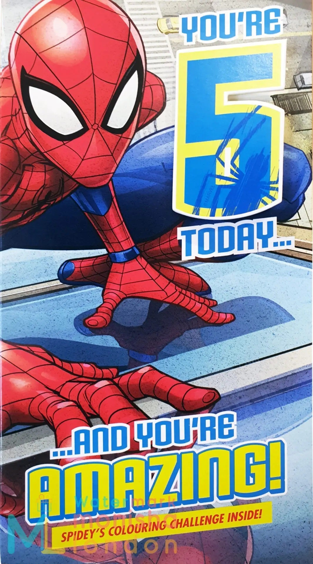 5th Birthday Card - Spider-Man - Colouring Challenge Inside