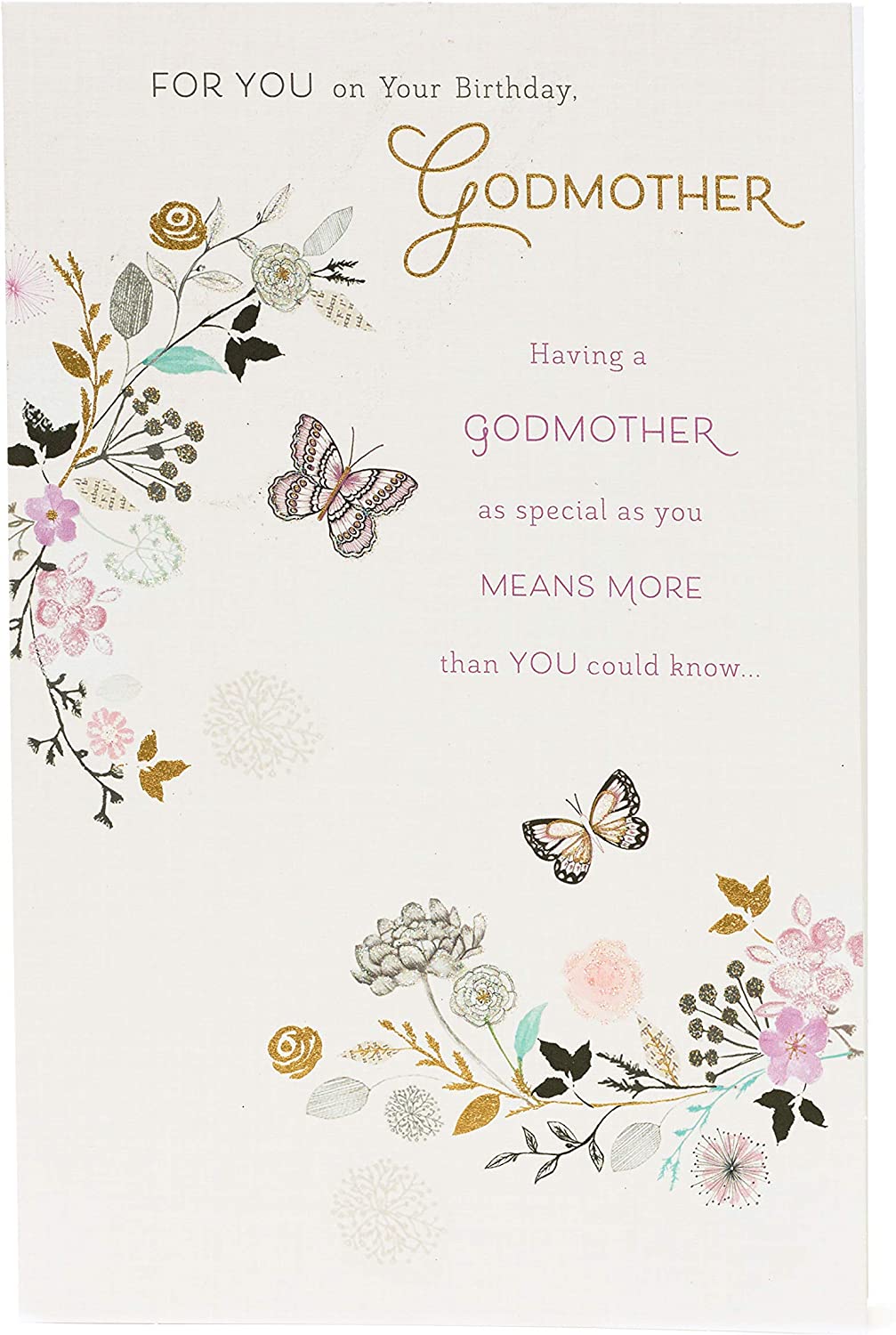 Godmother Birthday Card - Flowers and Butterflies 