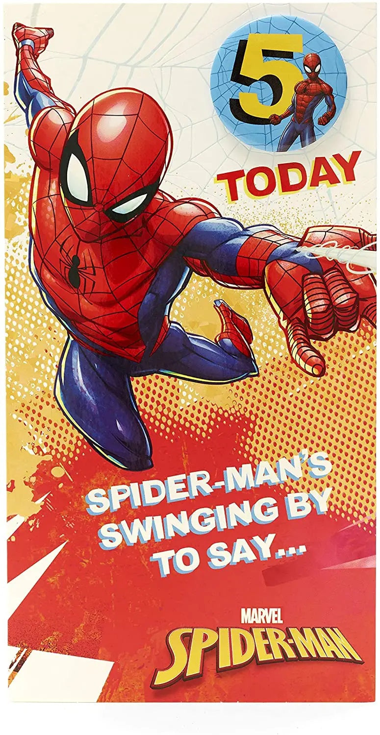 5th Birthday Card - Spider-Man - Badge Included - Colouring Activity Included