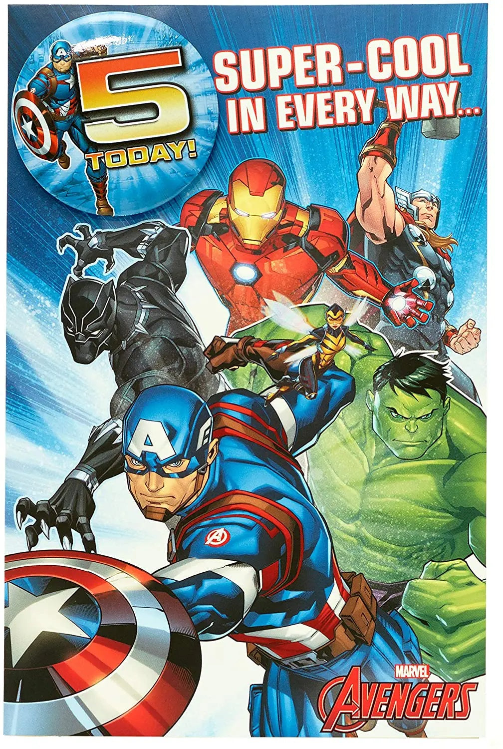 5th Birthday Card - Avengers - Badge Included