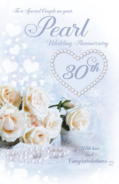 30th Wedding Anniversary Card - A Tradition Of Pearls And Roses 