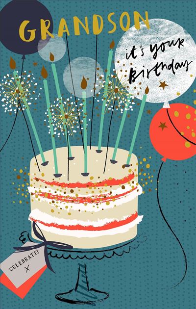 Grandson Birthday Card - Birthday Cake And Balloons