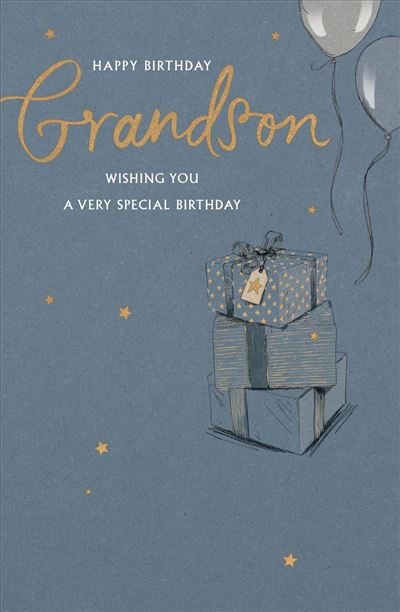 Grandson Birthday Card - Presents And Balloons