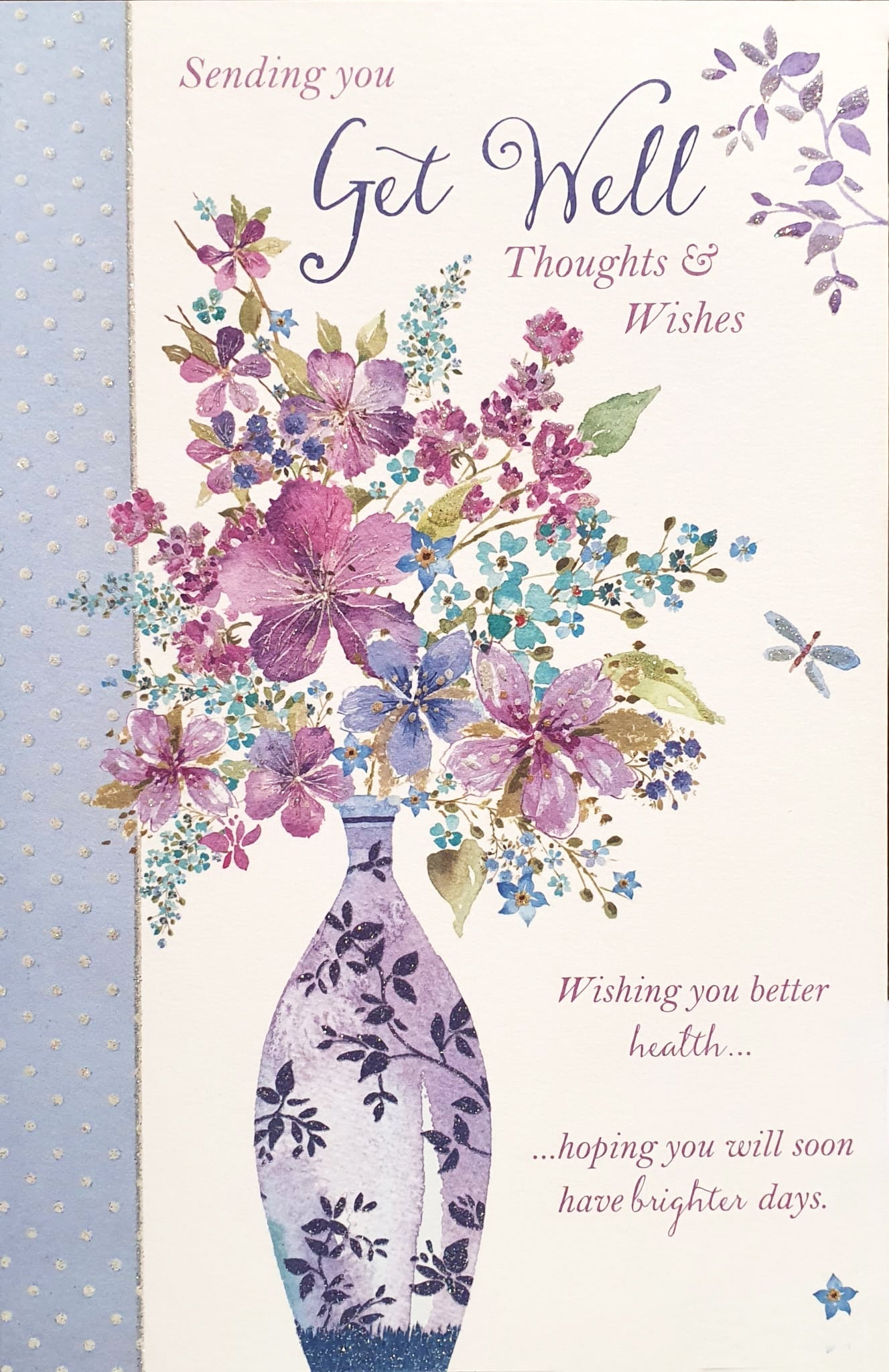 Get Well Soon Card - Sweet Violets And Forget Me Nots With Special Wishes