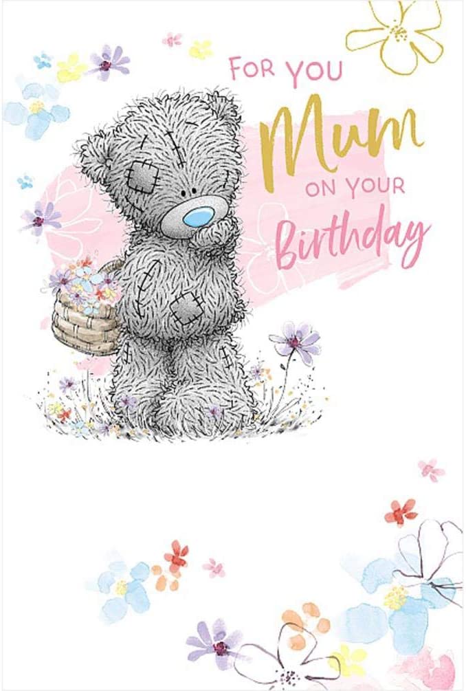 Mum Birthday Card - Tatty Ted Holding a Basket Of Flowers