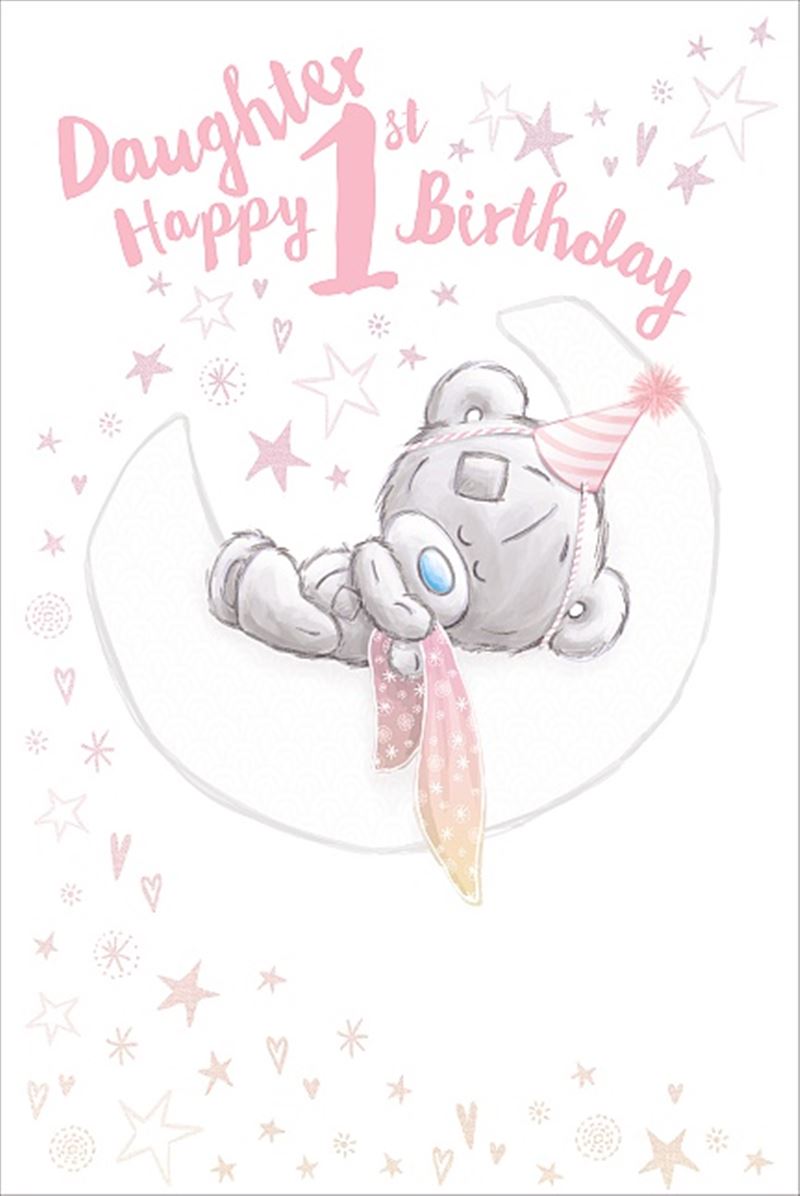 Daughter 1st Birthday Card - The Calm Moon Helps Tatty Teddy Fall Asleep 