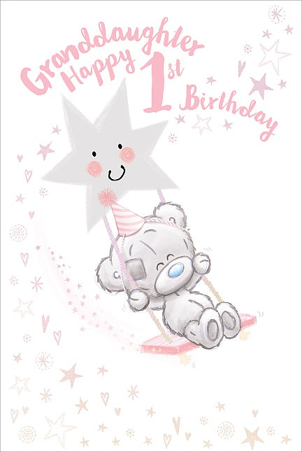 Granddaughter 1st Birthday Card - Tatty Teddy A Star on The Swing