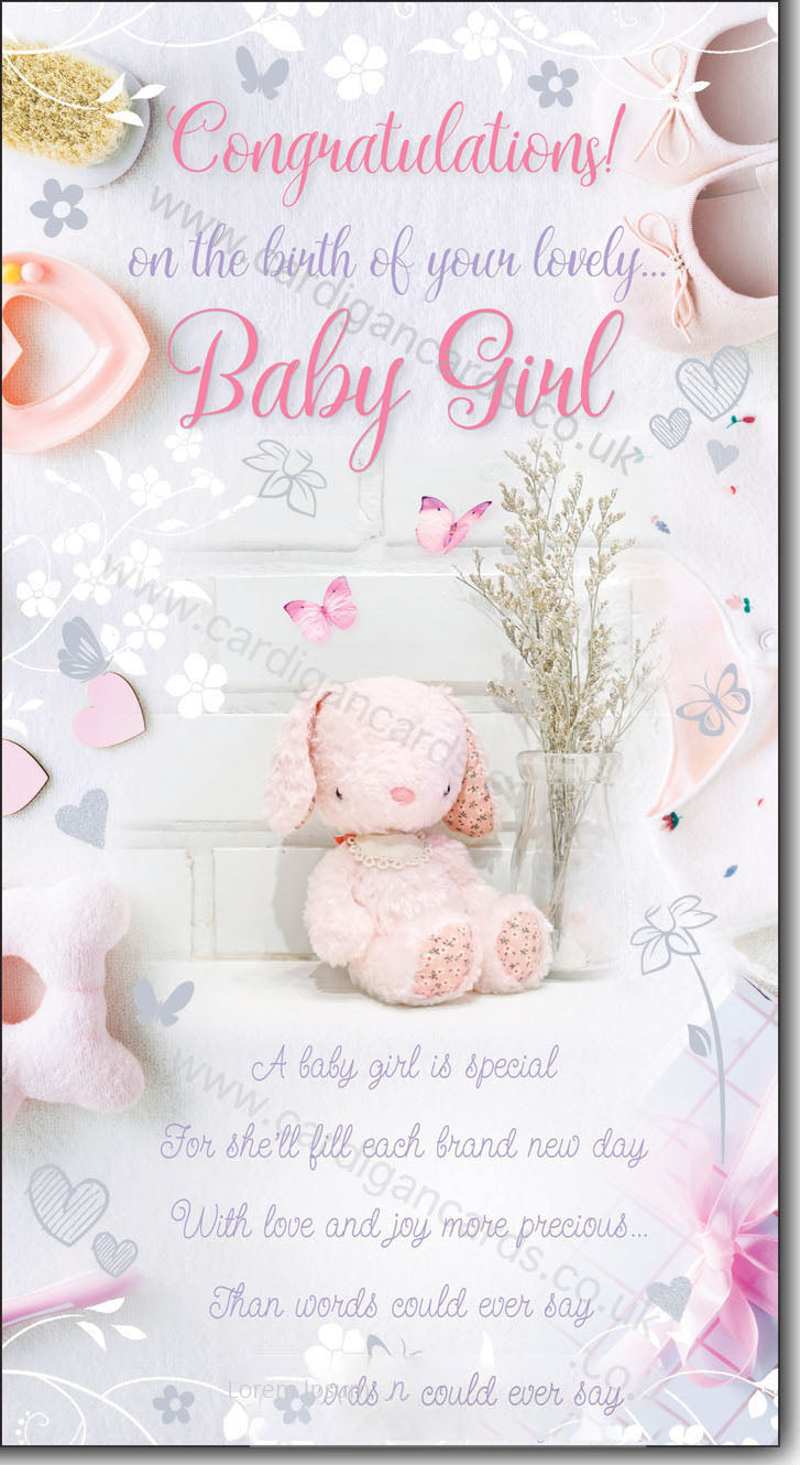 New Baby Girl Card - Cute Pink Teddy