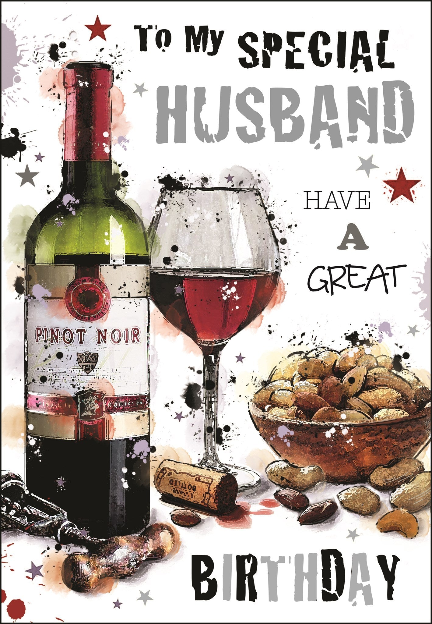 Husband Birthday Card - Red Wine And Nuts