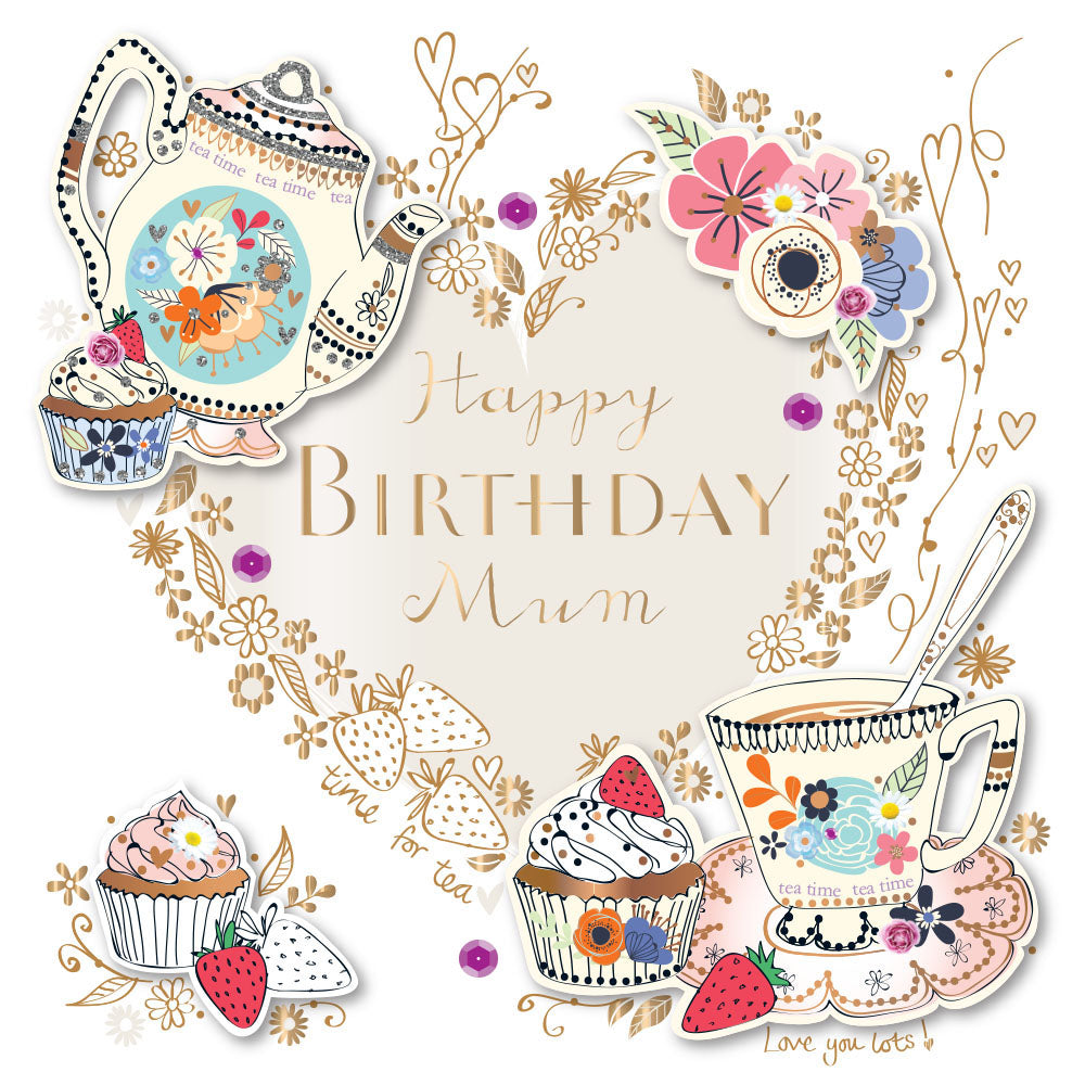 Mum Birthday Card - Handmade Decoupage - Tea Time