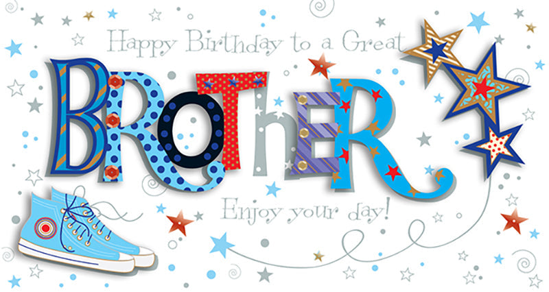 Brother Birthday Card - Shooting Stars and Boots - Handmade Decoupage 