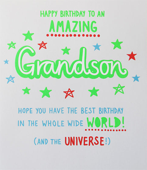 Grandson Birthday Card - Visibly Neon