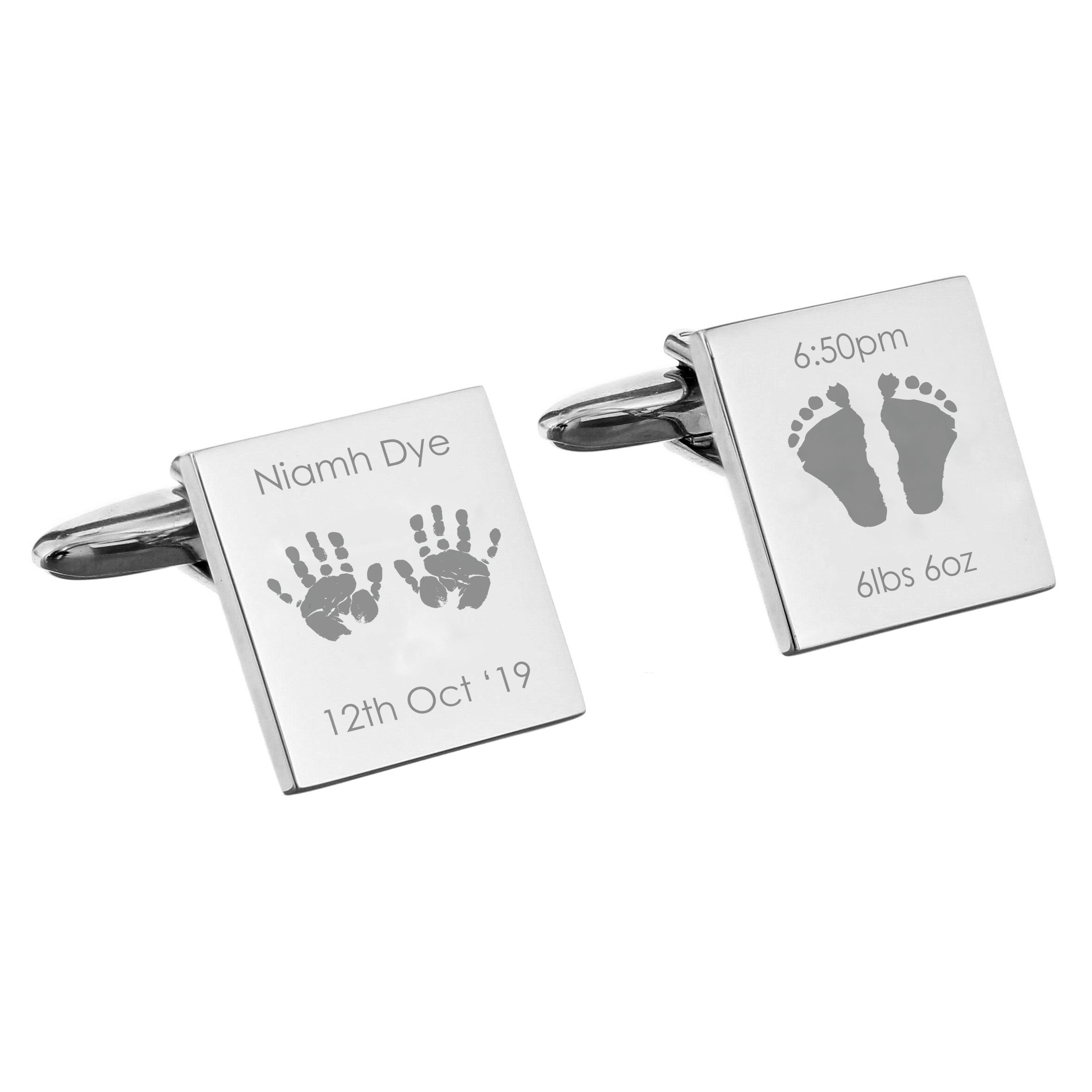 Personalised Hands and Feet New Baby Square Cufflinks