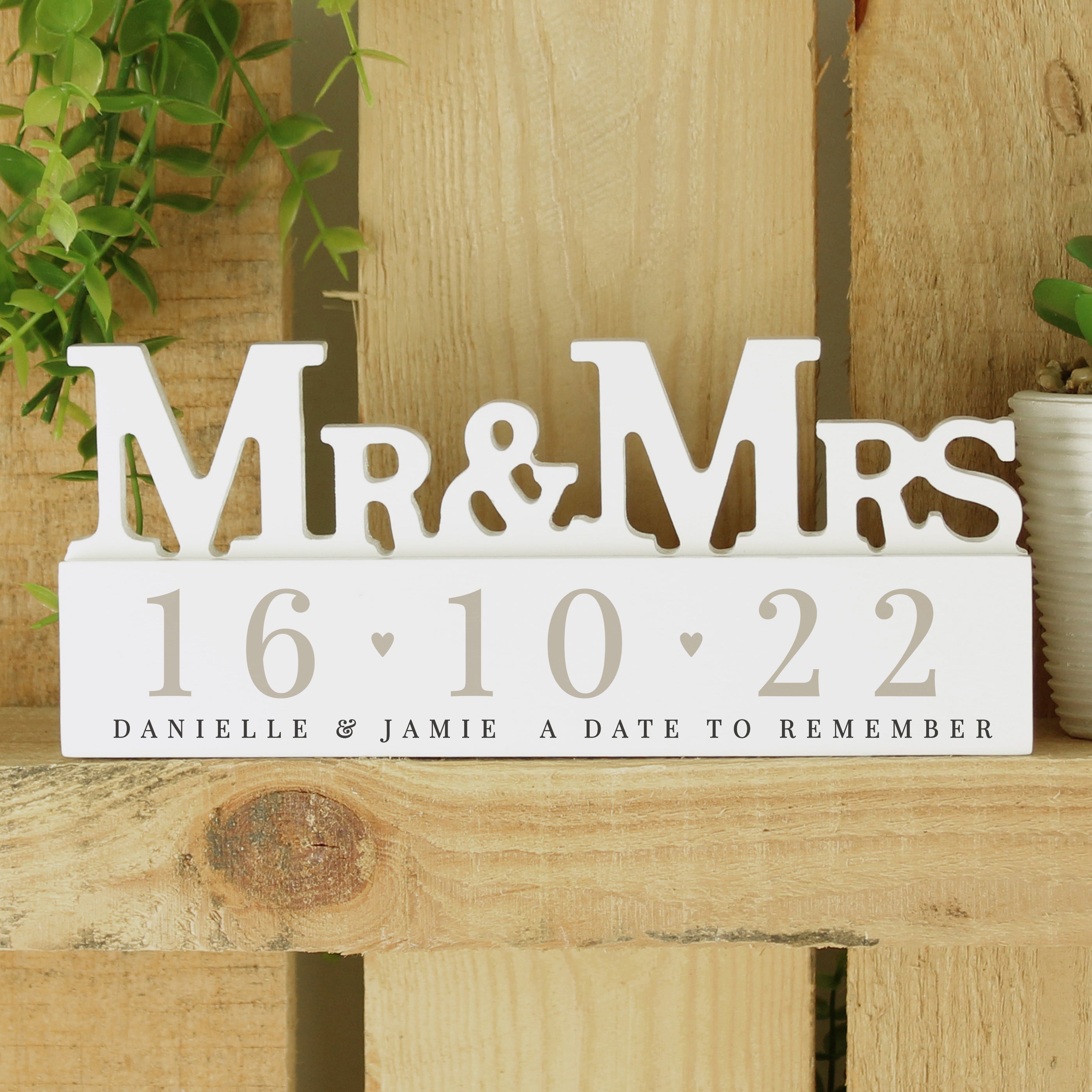 Personalised Big Date Wooden Mr & Mrs Ornament