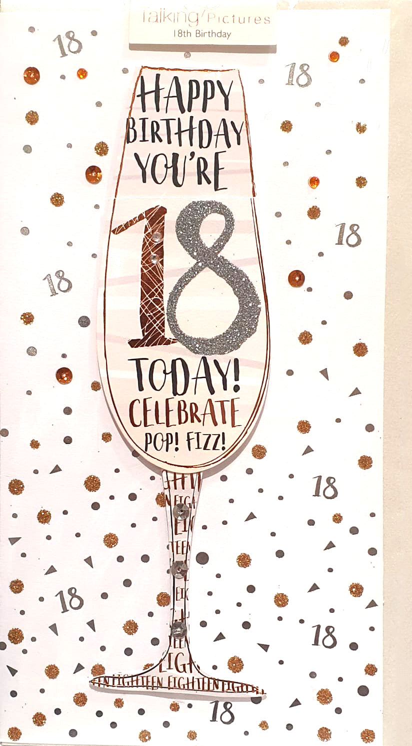 Handmade 18th Birthday Card - Sparkly Champagne Bubbles