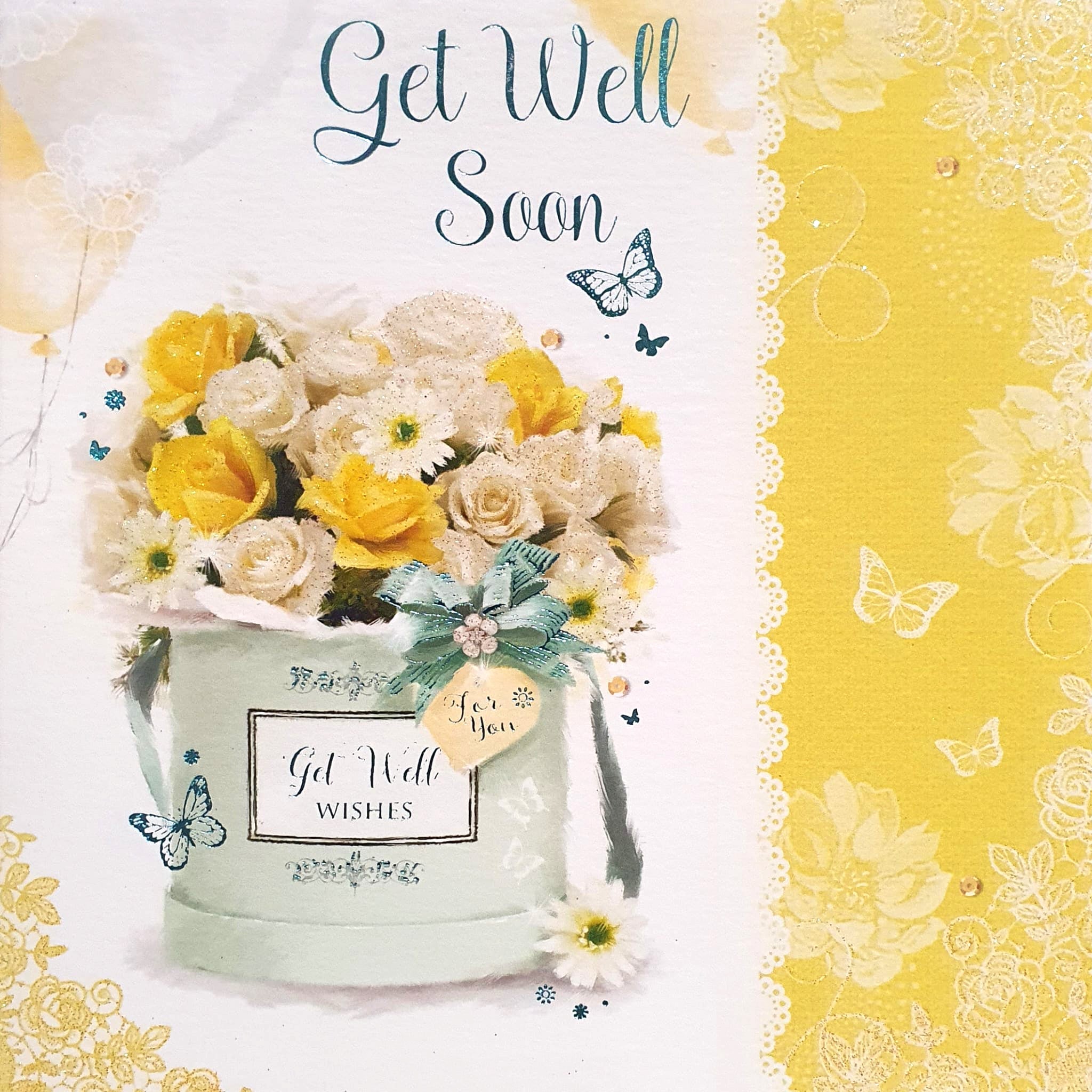 Get Well Soon Card - White And Yellow Roses